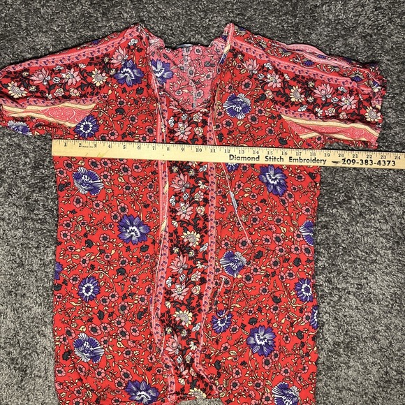 Reborn New York Womens Cold Shoulder 100%‎ Rayon Tunic Size L Boho Floral Red - Picture 5 of 6